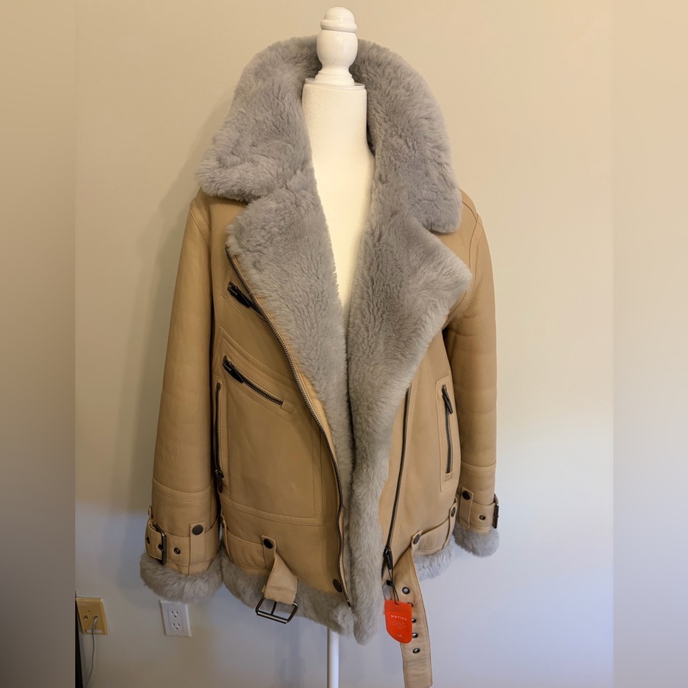 NWT **The Arrivals** Moya Tan Shearling/Leather Jacket - Picture 3 of 16